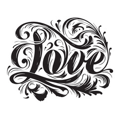 Fototapeta premium Black Calligraphy Love Silhouette Vector, High Quality Illustration on White Background