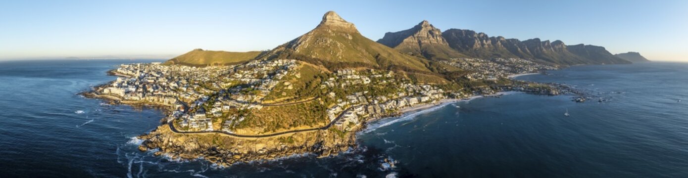 Cityscape, Aerial View, Ocean with Bantry Bay, Clifton Beach, Camps Bay and Lion's Head, Cape Town, South Africa