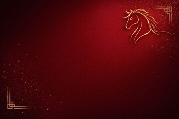 Elegant Chinese Lunar New Year 2026 Background with Golden Horse Outline and Sparkles on Red