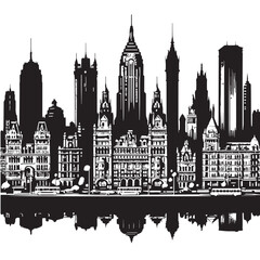 Fototapeta premium Black City Skyline Silhouette Vector, High Quality Illustration on White Background