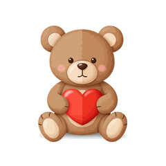 Fototapeta premium An endearing and charming illustration of a sweet brown teddy bear lovingly holding a vibrant red heart, symbolizing affection, warmth, and heartfelt comfort for any special moment