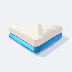 Comfortable Mattress Stacked On Blue Sheets With White Background For Sleeping And Relaxation In Minimalist Style