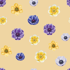 Seamless floral pattern with the first spring flowers