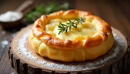 Savory Galette Recipe &ndash; Rustic Golden Crust with Cheese Filling, Thyme Garnish, and Culinary Presentation