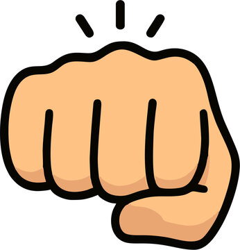 Cartoon-style clenched fist vector with front-facing knuckles and motion lines, symbolizing power, determination, solidarity, and assertiveness for motivational, activist, or graphic design themes.