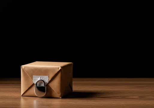 A small, secured shipping parcel wrapped in brown paper, symbolizing valuable investment assets and secure transport of wealth ,important ,logistics ,parcel