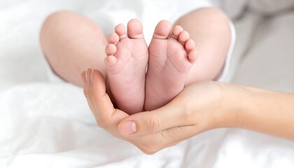 Tiny baby feet held gently