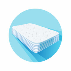 Clean White Mattress with Blue Background and Long Shadow Isolated Illustration