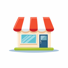 Whimsical Storefront with Red Awning Shop Facade Illustration Small Business