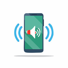 Ringing Smartphone with Loudspeaker Icon and Sound Waves Graphic Element
