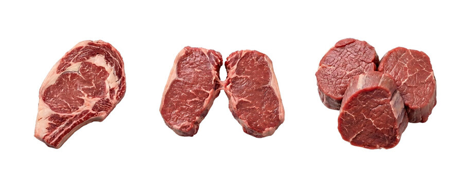  Fresh raw beef meat chunks PNG set, isolated on transparent background