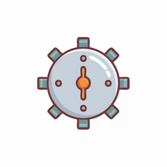 Abstract Round Object with Gear Like Outer Rim and Central Rotating Needle in Neutral Colors