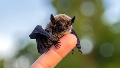 Tiny bat resting on a finger