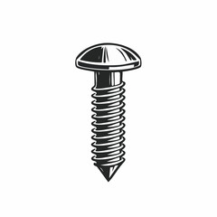 Detailed black and white vintage style illustration of a screw, metal hardware component, vector illustration