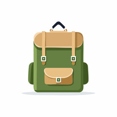 Green Backpack Illustration for Hiking and Travel Essentials Outdoor Adventure Gear Vacation Trip Bag Supplies. Rucksack Design Vector