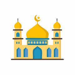 Elegant yellow mosque illustration showcases Islamic architecture and religious significance