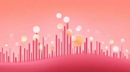 Abstract digital background featuring colorful circles and vertical lines creating a rhythmic pattern in a soft gradient of pink and peach hues.
