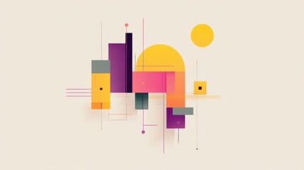 Abstract Geometric Composition with Bold Colors, Shapes and Lines Set Against a Soft Background for Modern Design and Creative Projects
