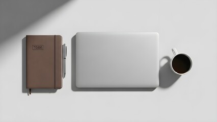 Workstation setup with laptop and notebook isolated on transparent background, isolated on white background