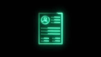 Resume Icon Animation with Glowing Lines on Black Background