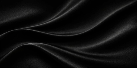 Fototapeta premium Black satin and silk fabric background with smooth flowing texture