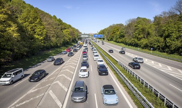 Traffic jam on the A7 motorway, Munich, Germany