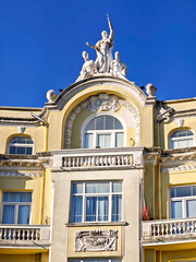 Architecture detail of old building in Varna, Bulgaria. Fragment of old building. Architectural heritage.  Varna is the sea capital of Bulgaria.