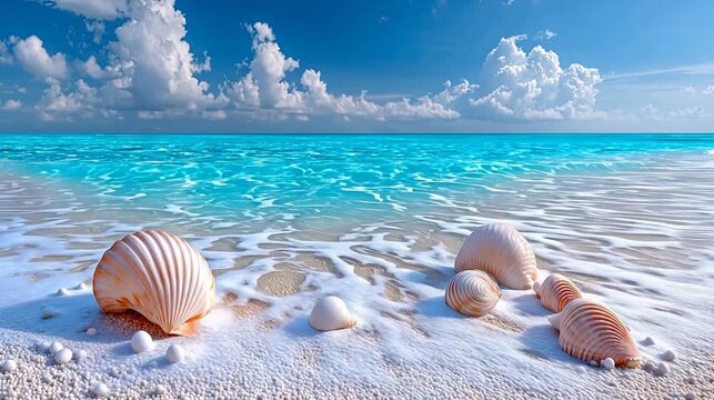 Beach with Seashells and Ocean