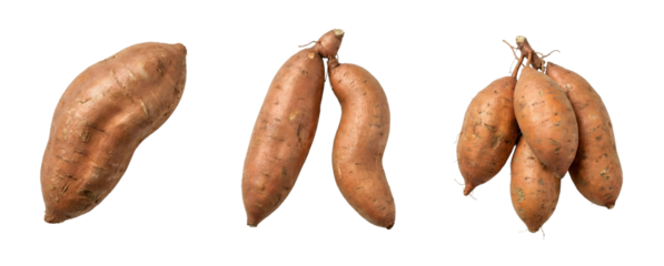 Whole raw sweet potatoes PNG set, isolated on transparent background