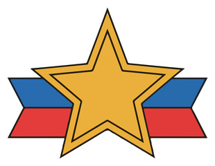 Golden star symbol with flag themed accents.
