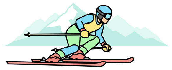 Skier in action gliding downhill on skis. © tere