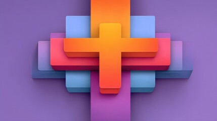 Obraz premium Colorful geometric shapes in modern abstract design featuring a vibrant cross pattern on a soft purple background for creative projects and themes