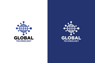 Global connection logo showcasing worldwide reach design. Bussines Company technology logo template