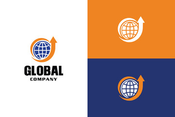 Global connection logo showcasing worldwide reach design. Bussines Company technology logo template