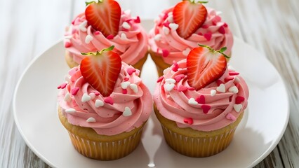 Delightful strawberry cupcakes with pink frosting