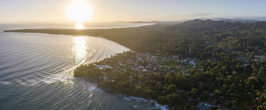Aerial view, view of Cahuita National Park, coast and coastal landscape with forest, Punta Cahuita headland, Cahuita, Lim&oacute;n, Costa Rica