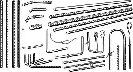 Detailed illustration of rebar steel construction materials on w
