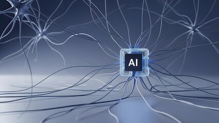 Artificial intelligence chip and neural network connection in futuristic technology concept