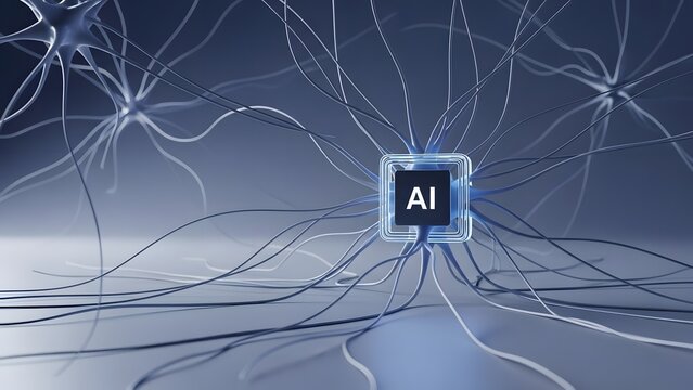 Artificial intelligence chip and neural network connection in futuristic technology concept - Powered by Adobe