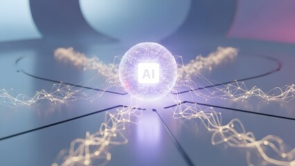 Artificial intelligence core processing data on a futuristic technology background