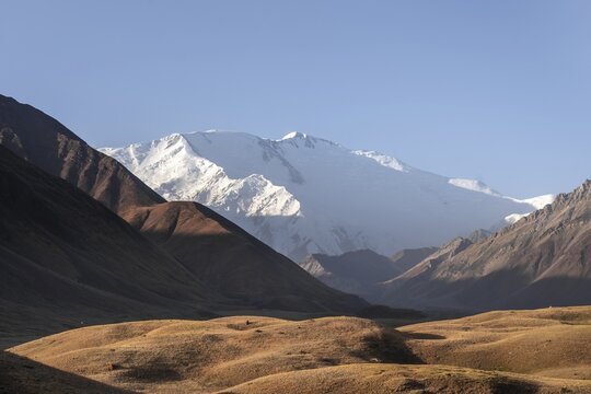 Mountain landscape in front of Lenin Peak, Trans Alay Mountains, Pamir Mountains, Osh Province, Kyrgyzstan