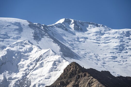Glacier and snow, mountain and summit of Lenin Peak, Osh Province, Kyrgyzstan