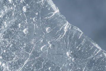 Abstract Close-up of Cracked Ice with Bubbles
