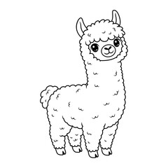Cute cartoon alpaca coloring page for kids