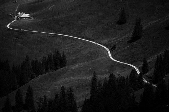 Mountain hut with path, Interlaken, Bernese Oberland, Switzerland