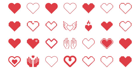 Valentine Heart Icon Set with Love Symbols and Gestures &ndash; Romantic Illustration Collection