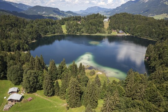 Freibergsee, view from the Heini-Klopfer ski jump, Oberstdorf, Oberallg&auml;u, Allg&auml;u, Bavaria, Germany