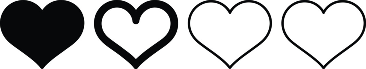 Heart Icon Set with Filled and Outline Styles &ndash; Minimal Love Symbols Collection
