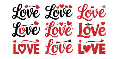 Love Word Typography Set with Heart Accents &ndash; Romantic Valentine Design