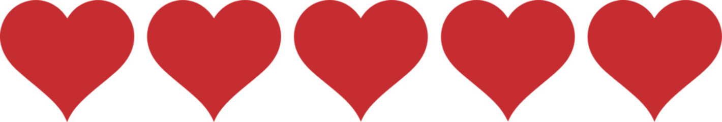 Red Heart Icons Row &ndash; Minimal Love Symbol Illustration on White Background